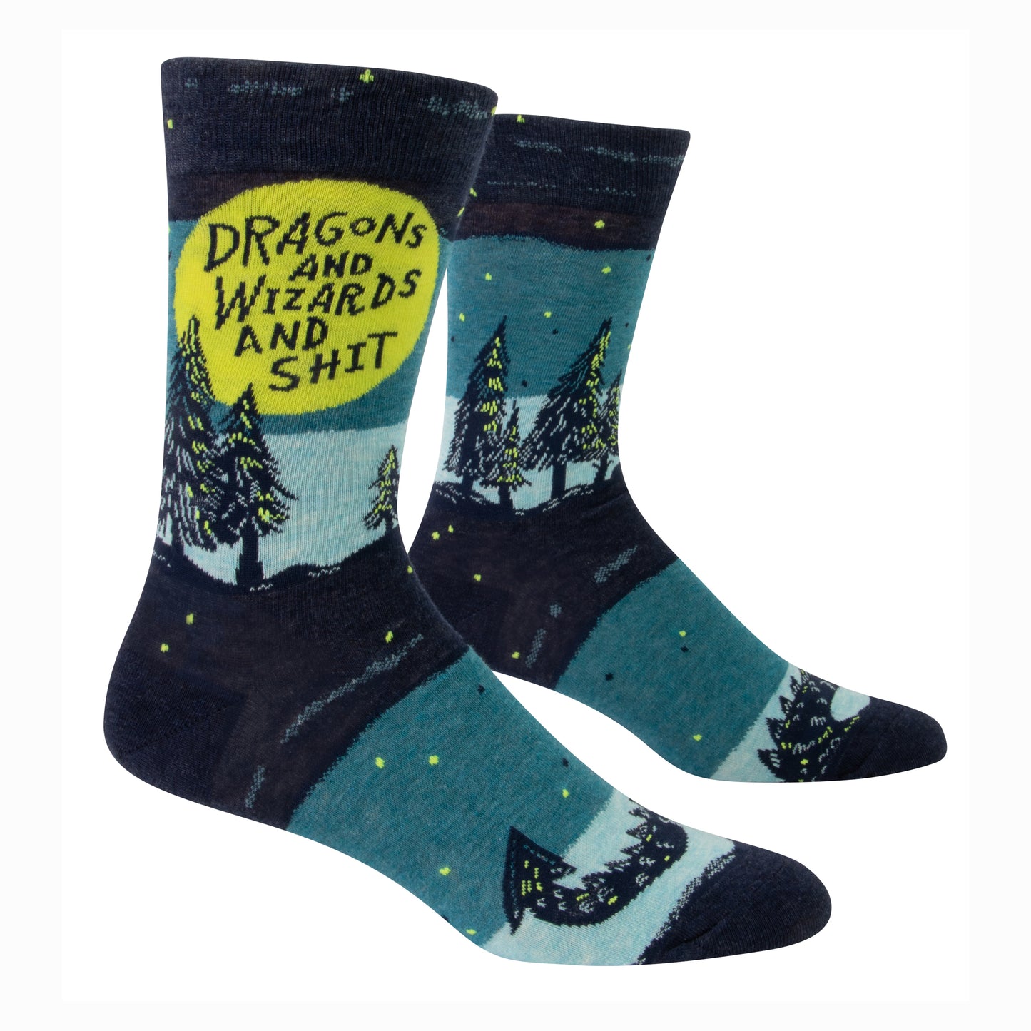 Blue Q | Mens Crew Socks | Dragons And Wizards And Shit