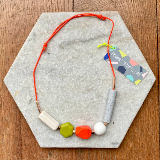 Forme | Necklace | Coral Red, grey & lime