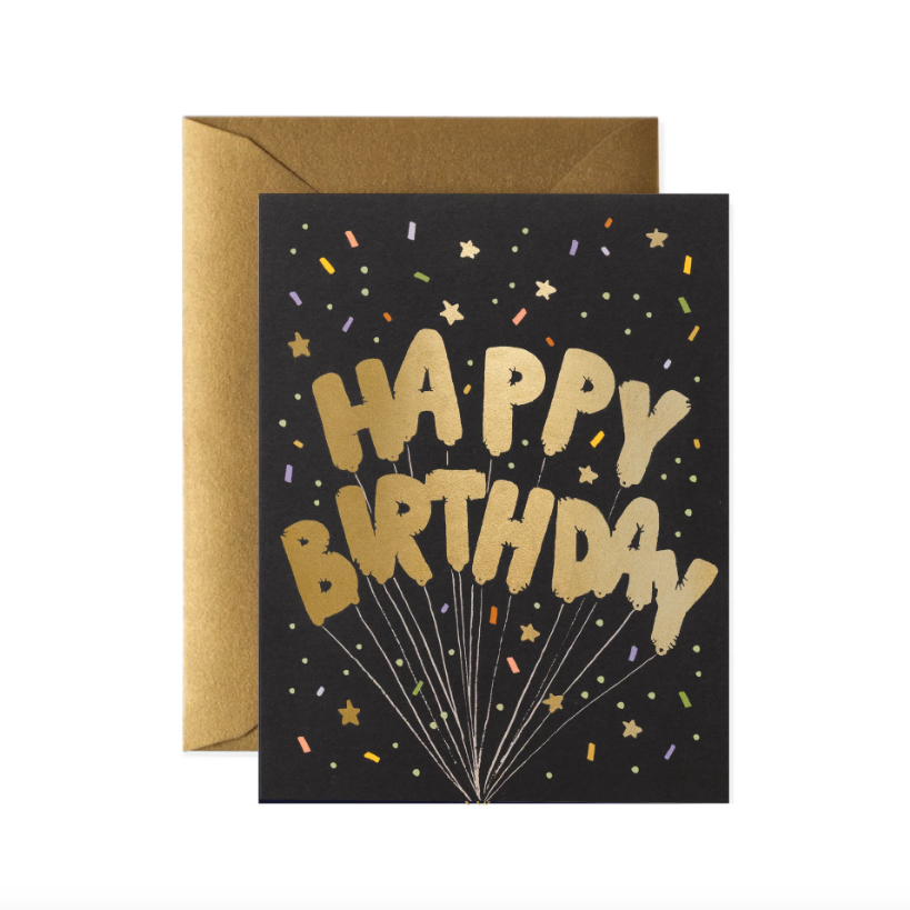 Greetings Card | "Gold Balloons Happy Birthday"