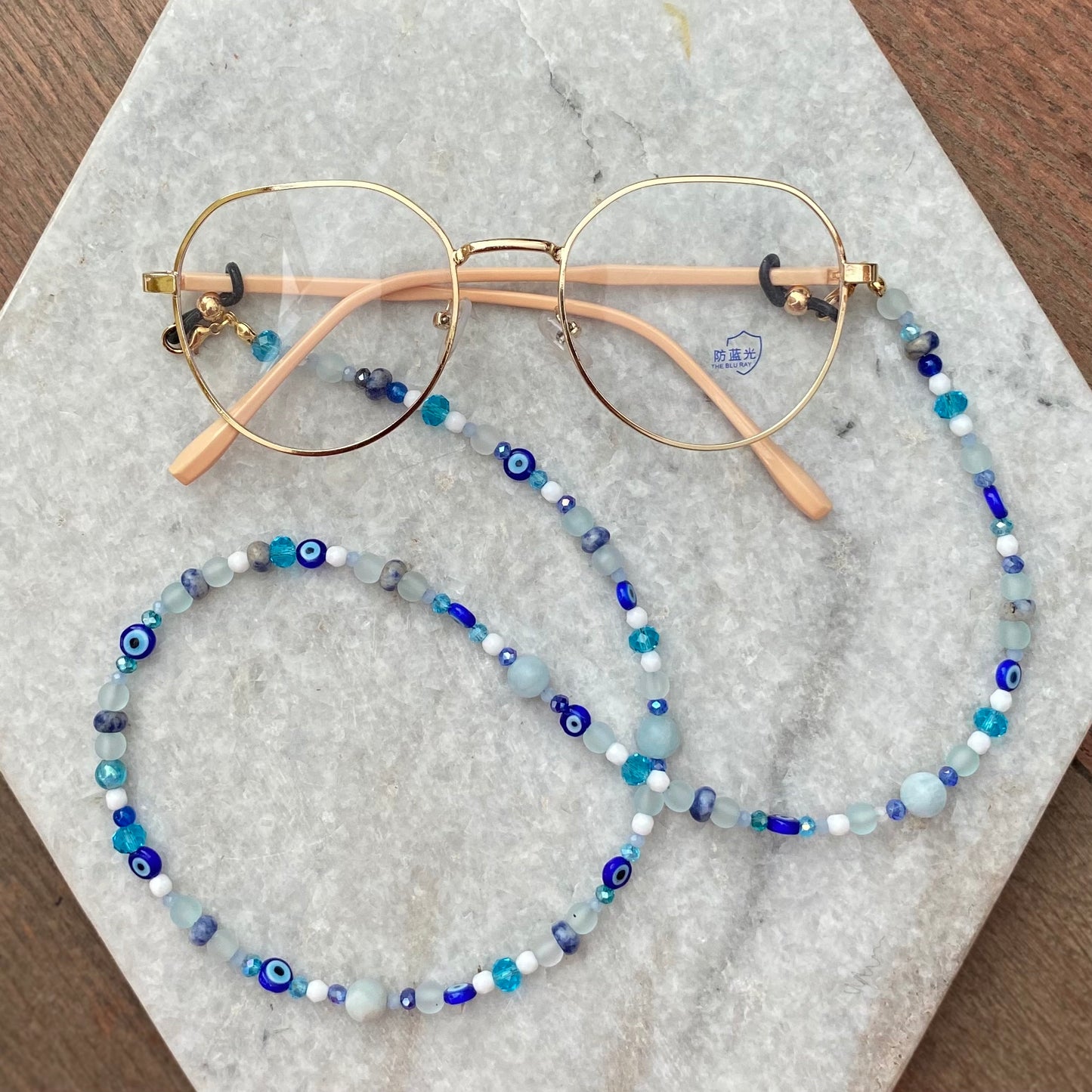 Northern Rose | Detachable Beaded Glasses Chain | Evil Eyes, Morganite & Sodalite