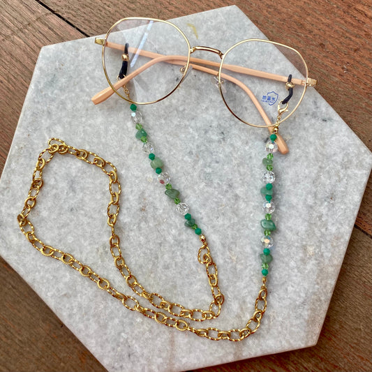 Northern Rose | Detachable Beaded Glasses Chain | Aventurine, Crystal & Gold Plated Chain