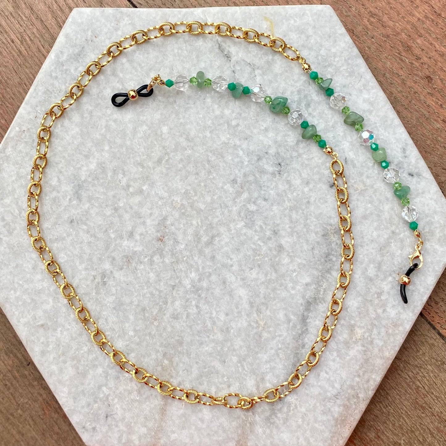 Northern Rose | Detachable Beaded Glasses Chain | Aventurine, Crystal & Gold Plated Chain