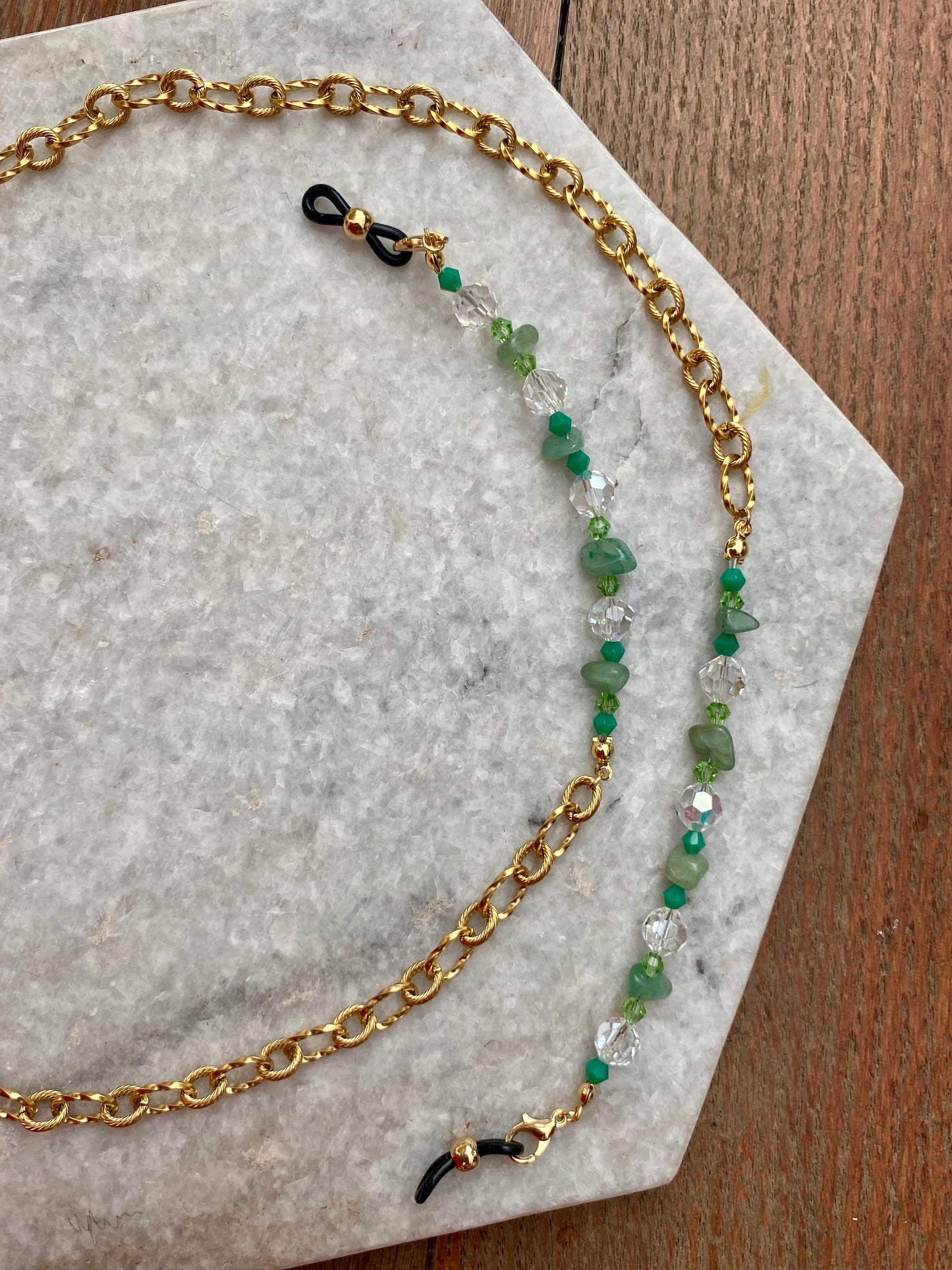 Northern Rose | Detachable Beaded Glasses Chain | Aventurine, Crystal & Gold Plated Chain