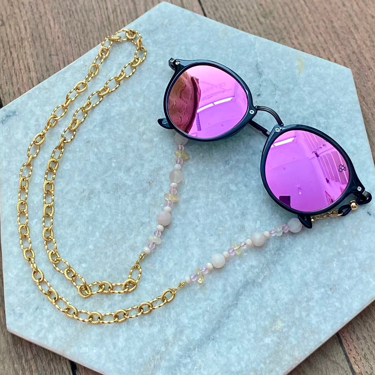 Northern Rose | Detachable Beaded Glasses Chain | Morganite & Citrine