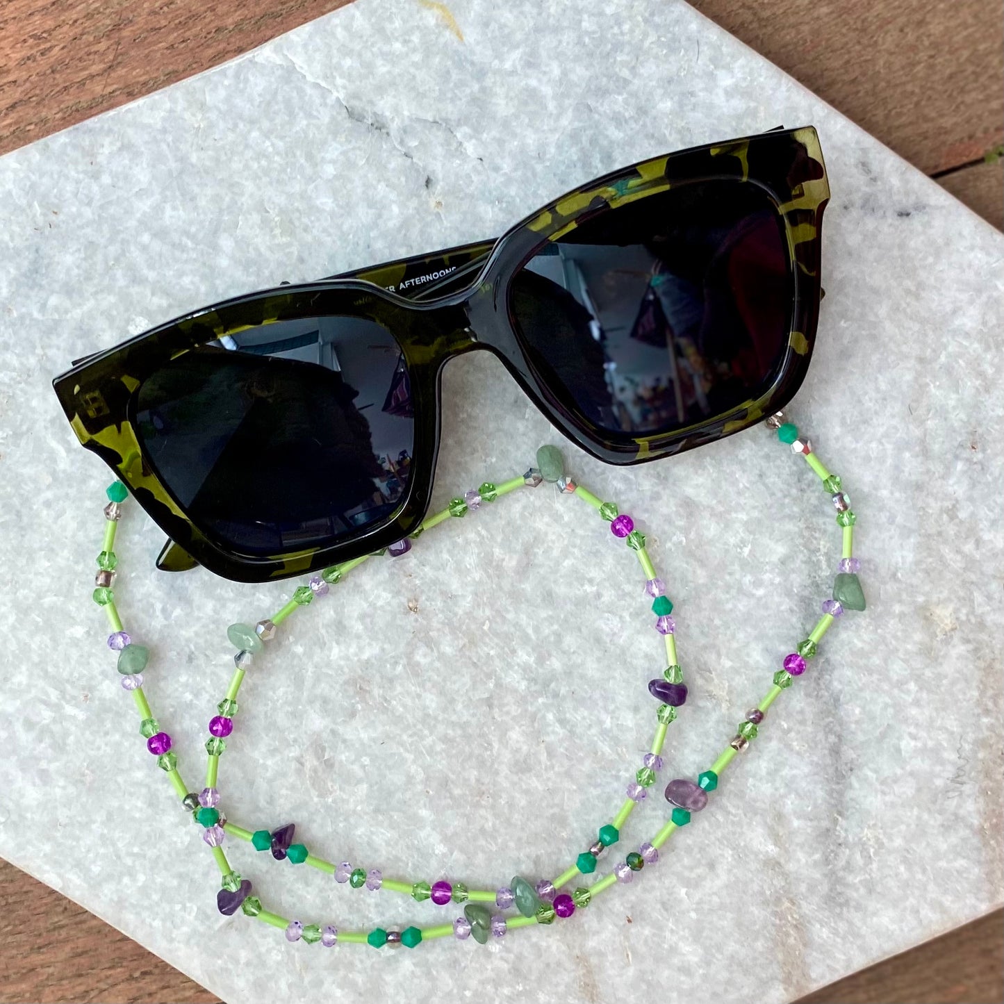 Northern Rose | Detachable Beaded Glasses Chain | Amethyst & Aventurine