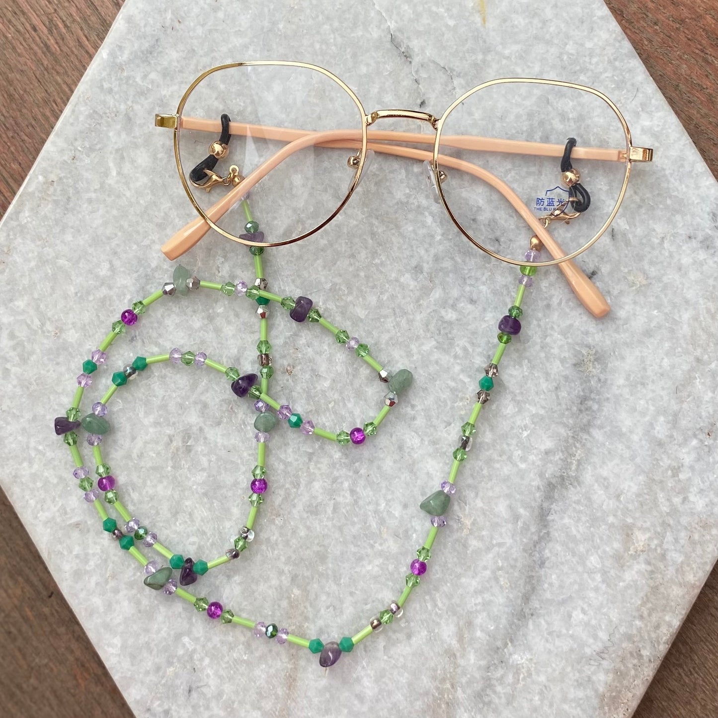 Northern Rose | Detachable Beaded Glasses Chain | Amethyst & Aventurine