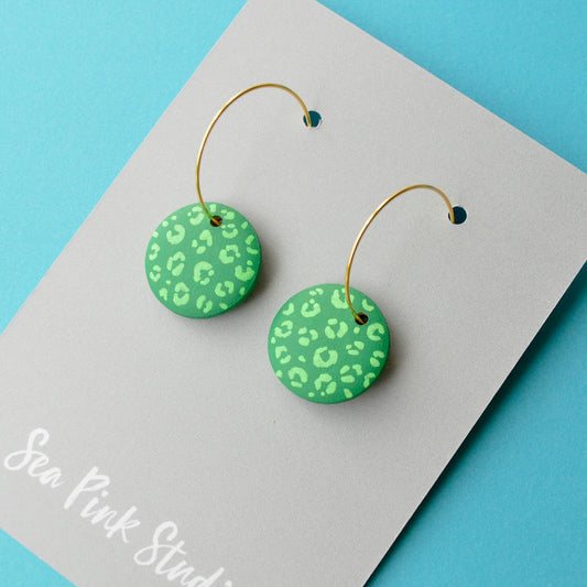 Sea Pink Studio | Hoop Earrings | Green Leopard