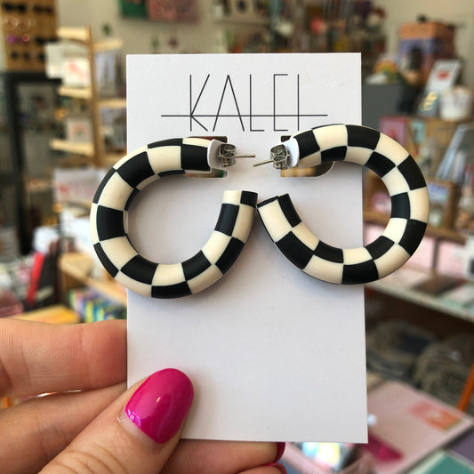 Kalei | Checkerboard Statement Earrings | Black & Cream