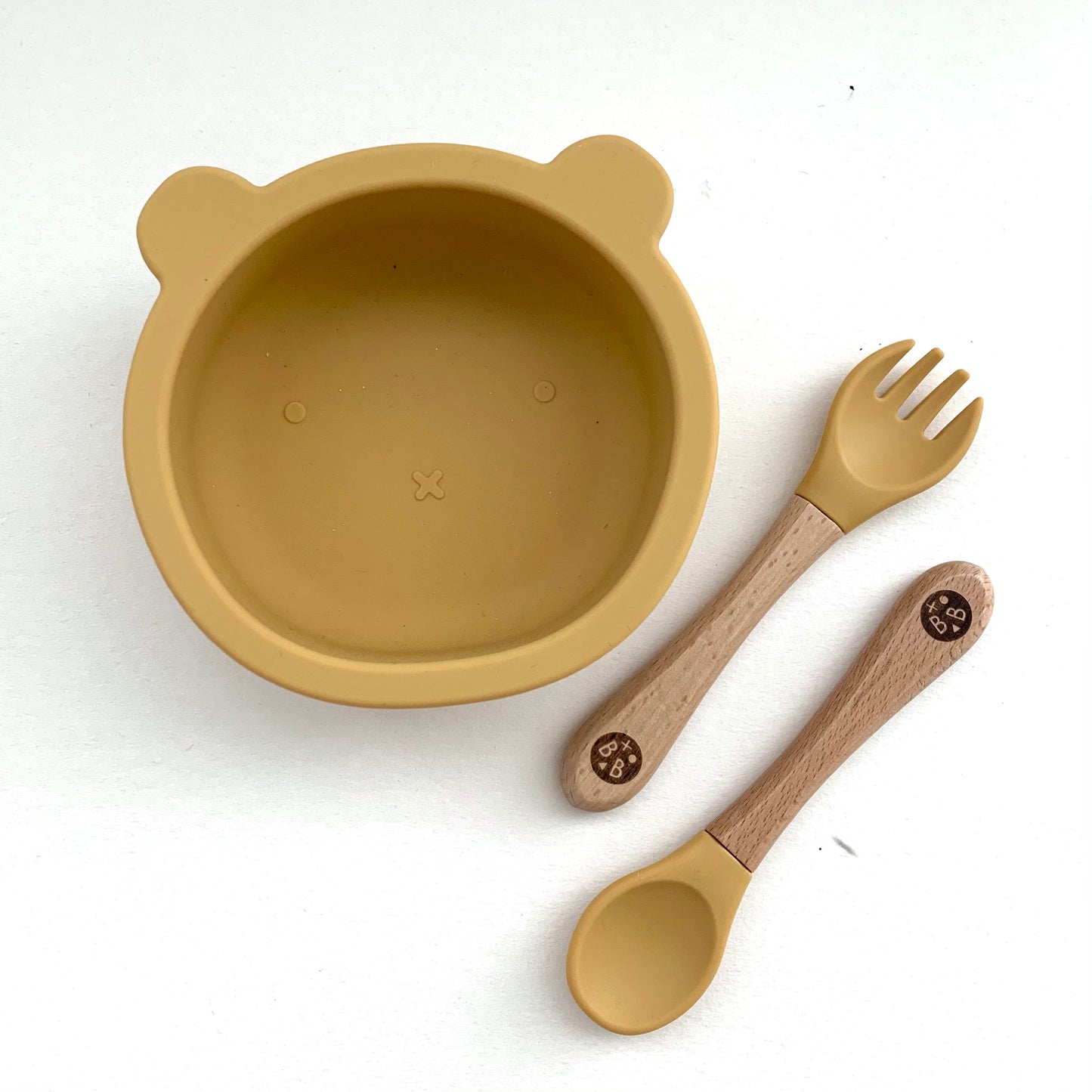 'CUB' Silicone Suction Bowl and Cutlery set | Mustard