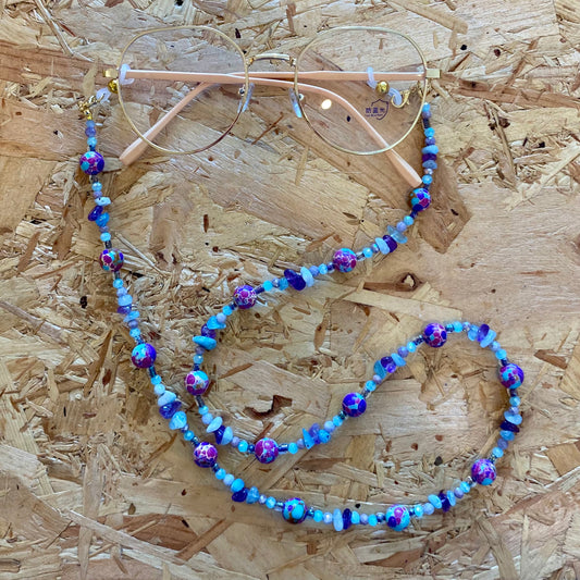 Northern Rose | Detachable Beaded Glasses Chain | Purple Sea Sediment Jasper, Amethyst & Aquamarine