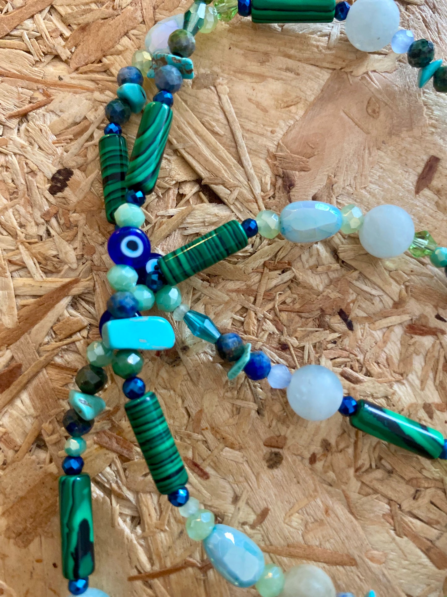 Northern Rose | Detachable Beaded Glasses Chain | Malachite, Morganite, Chrysocolla, Turquoise, Evil Eye