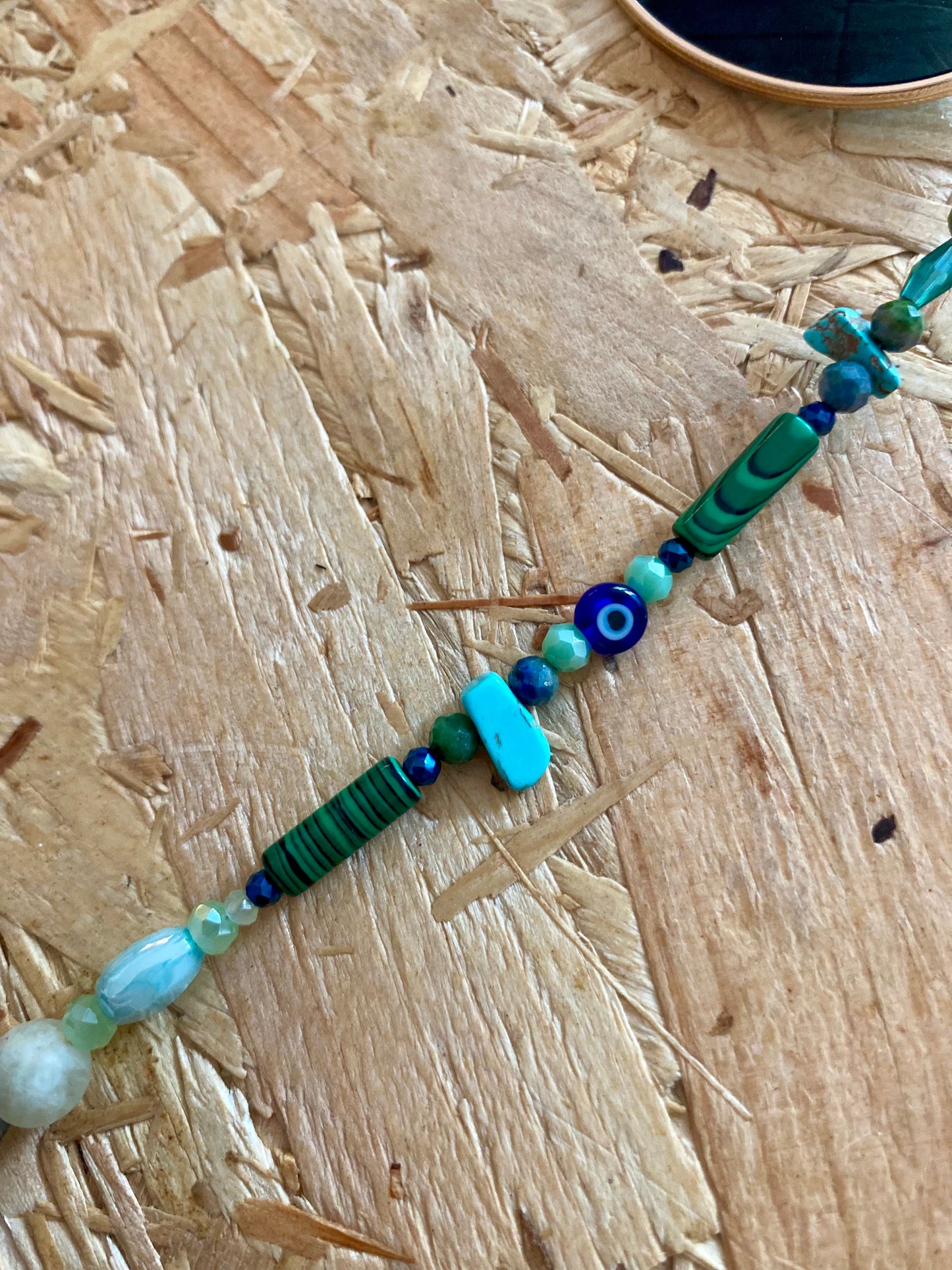 Northern Rose | Detachable Beaded Glasses Chain | Malachite, Morganite, Chrysocolla, Turquoise, Evil Eye