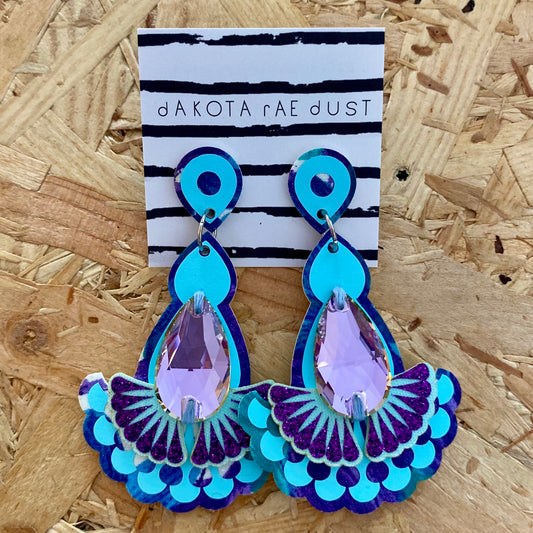 Dakota Rae Dust | Statement Jewel Earrings | Blue, Lilac & Purple
