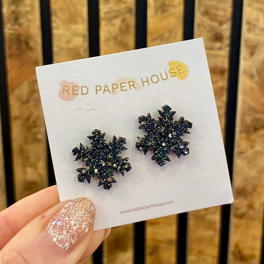 Red Paper House | Snow Flake Earrings | Black