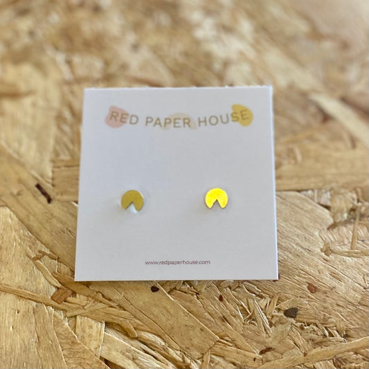Red Paper House | Contemporary Brass Pac Man Stud Earrings