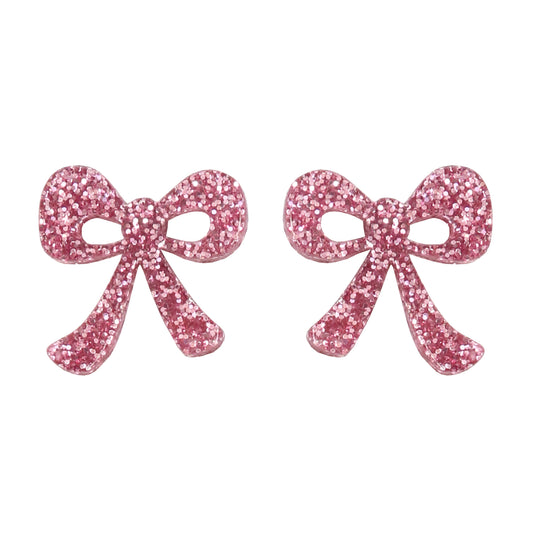 Kam Creates | Mini Bow Studs (Pink Glitter)