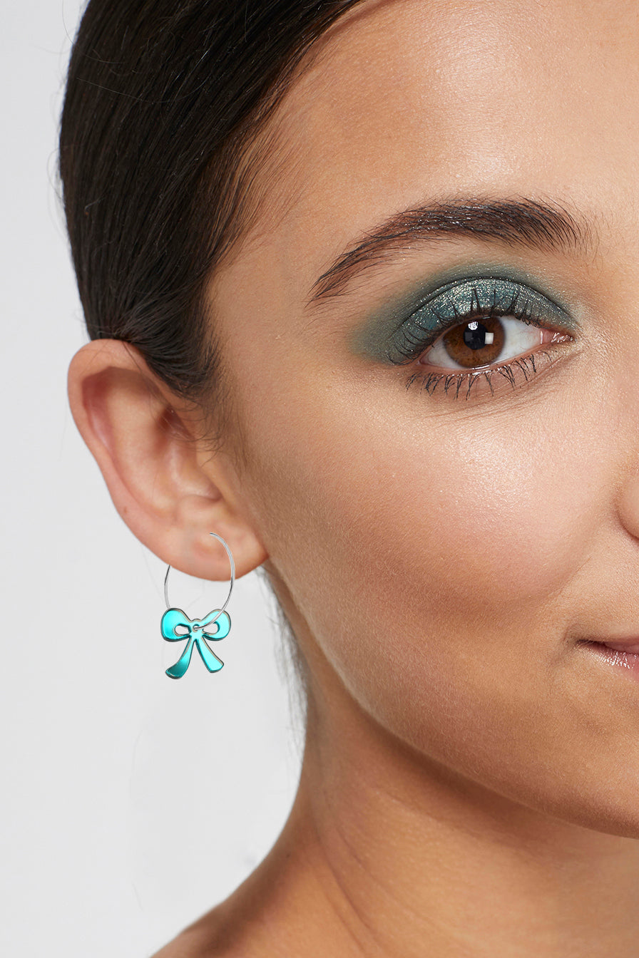 Kam Creates | Mini Bow Hoop Earrings (Teal Mirror)