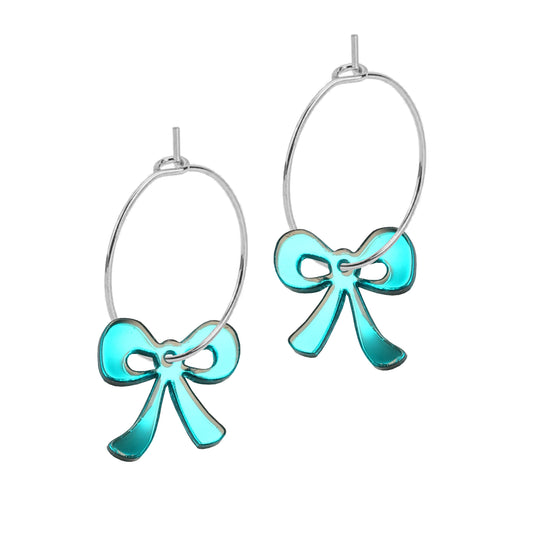 Kam Creates | Mini Bow Hoop Earrings (Teal Mirror)