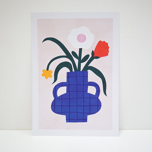 A4 Unframed Print | Lemon and Sugar Prints | Blue Crosshatch Vase