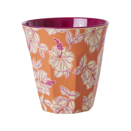 Rice | Medium Melamine Cup| Orange  Faded Hibiscus Print