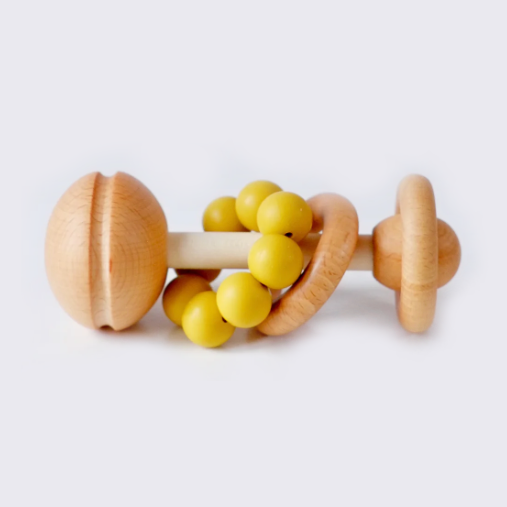 Blossom & Bear | Wooden & Silicone Rattle | Mustard