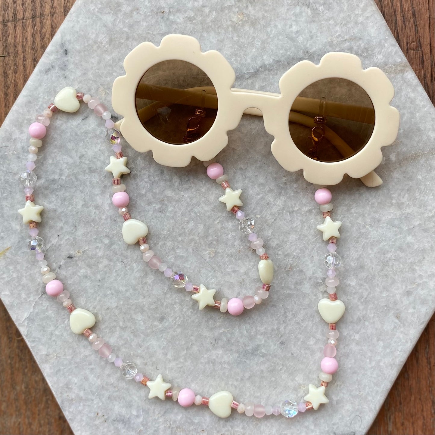 Northern Rose | Kids Sunglasses & Detachable Beaded Chain | Cream & Dusky Pink