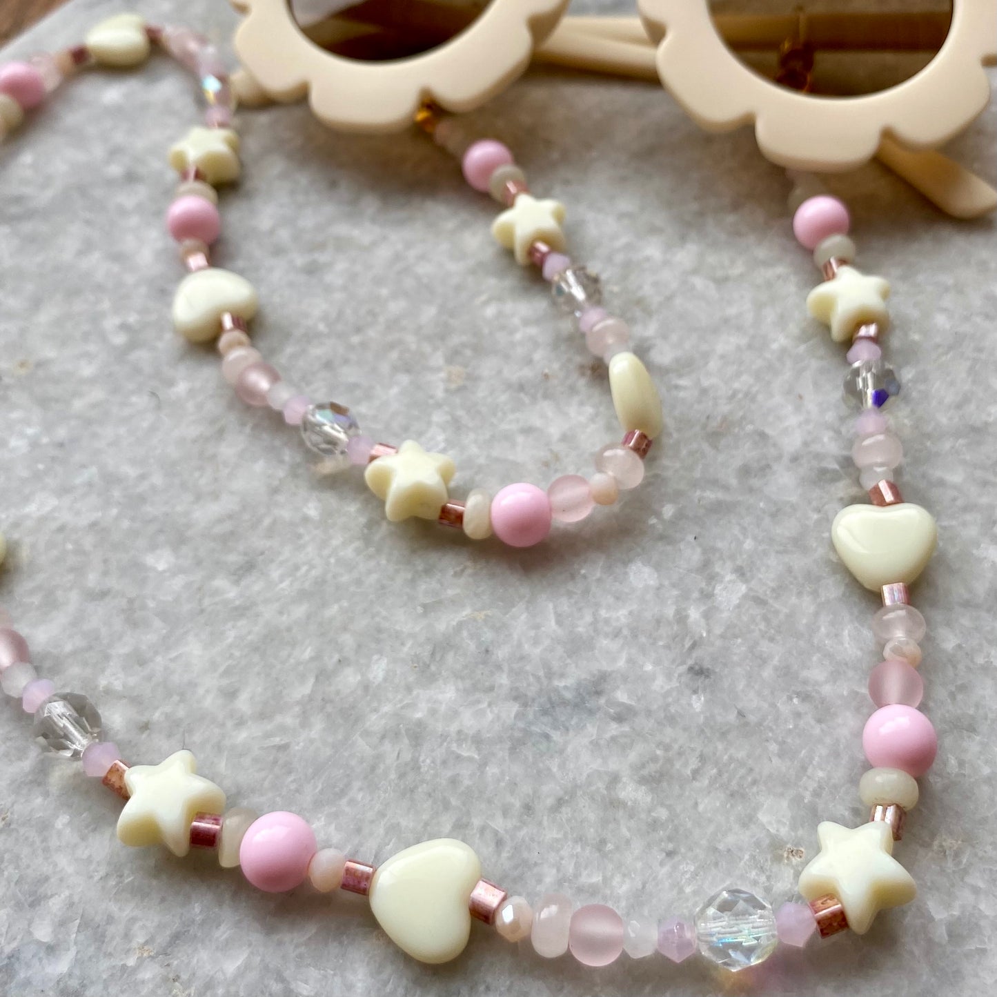 Northern Rose | Kids Sunglasses & Detachable Beaded Chain | Cream & Dusky Pink