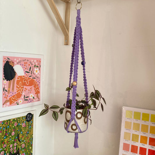 Northern Rose | Macrame Plant Hanger | Lilac & Handpainted Wooden Beads