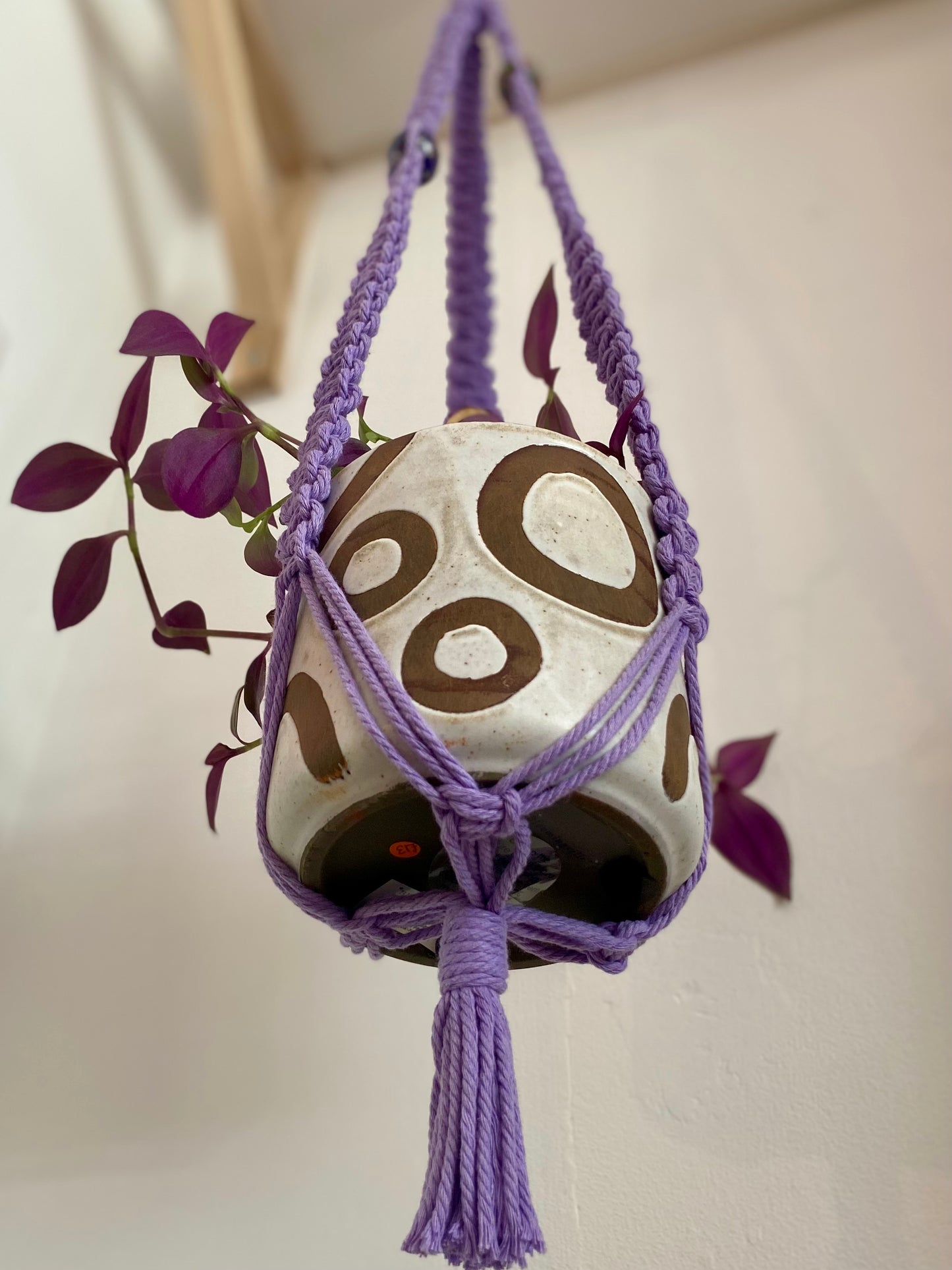 Northern Rose | Macrame Plant Hanger | Lilac & Handpainted Wooden Beads