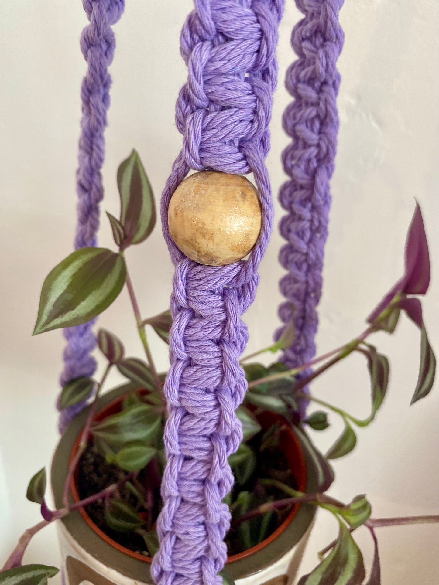 Northern Rose | Macrame Plant Hanger | Lilac & Handpainted Wooden Beads