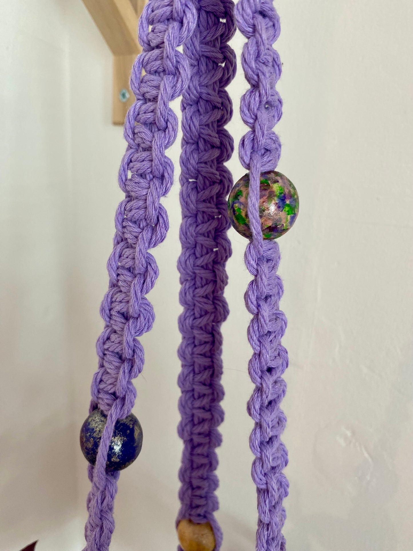 Northern Rose | Macrame Plant Hanger | Lilac & Handpainted Wooden Beads