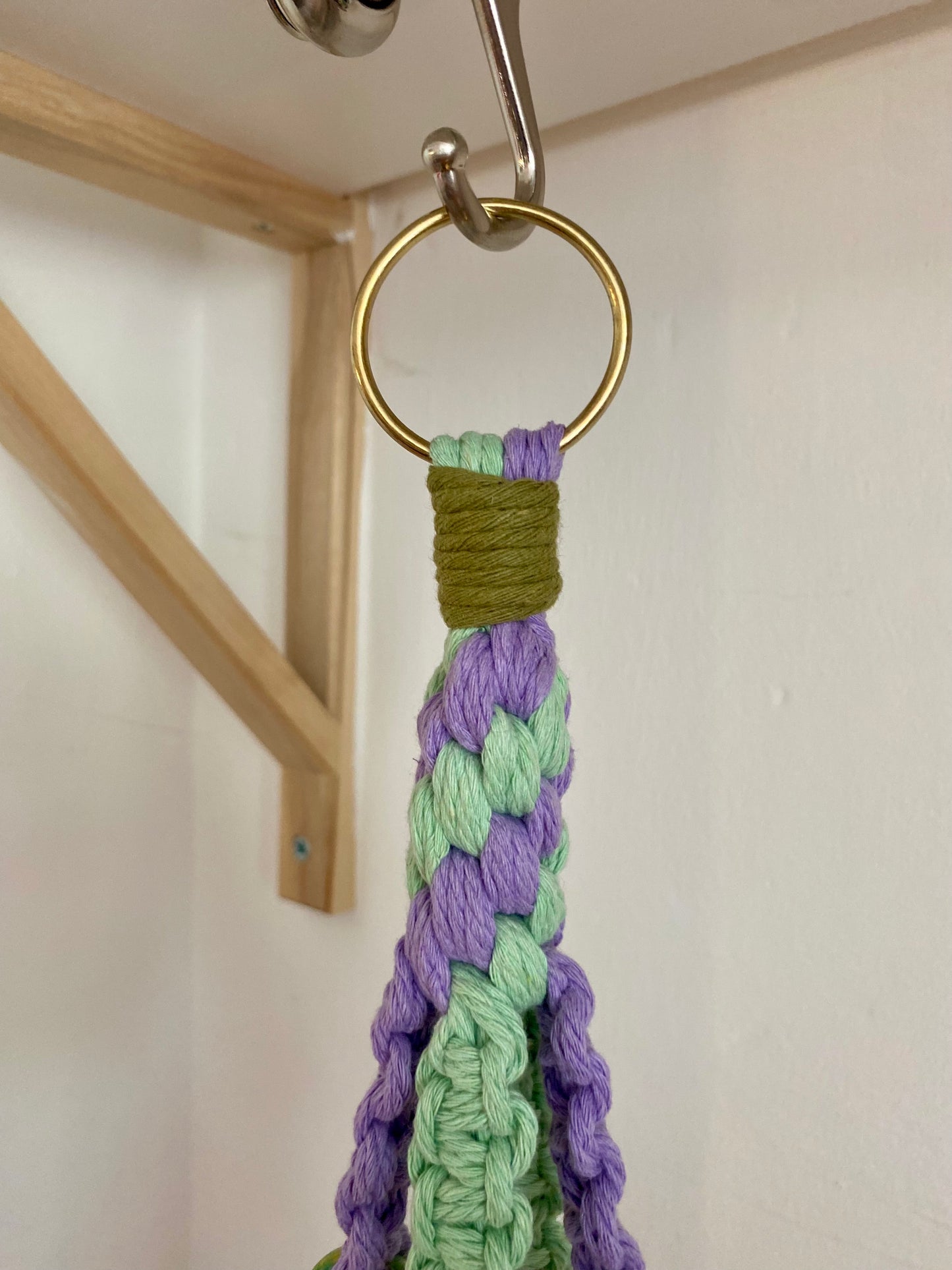 Northern Rose | Macrame Plant Hanger | Purple, Green & Handpainted Wooden Beads