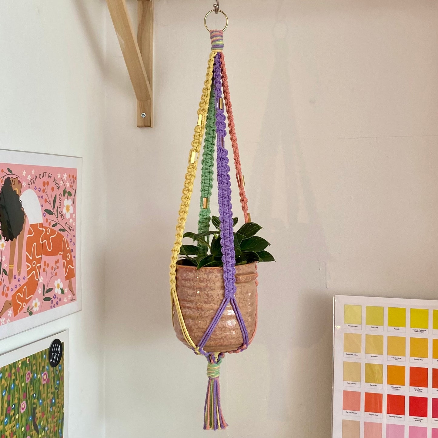 Northern Rose | Macrame Plant Hanger | Pastels & Brass Tube Beads