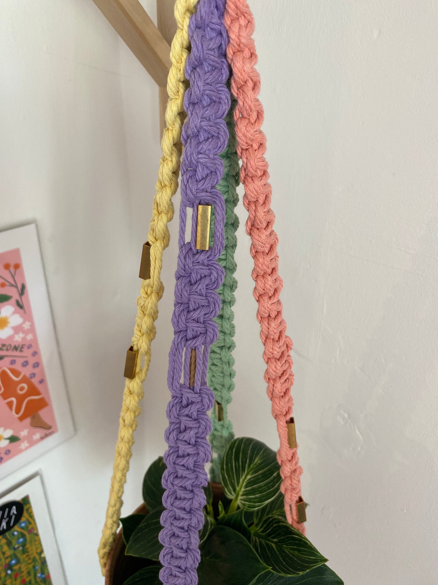 Northern Rose | Macrame Plant Hanger | Pastels & Brass Tube Beads