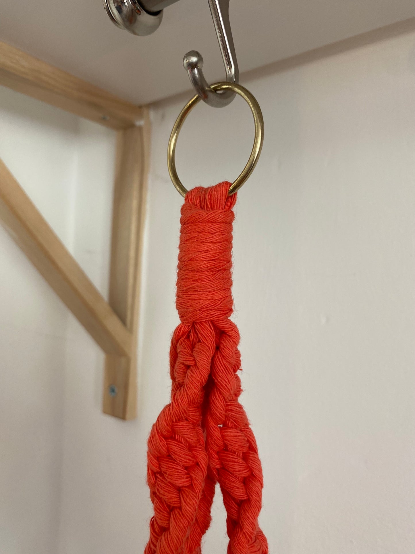 Northern Rose | Macrame Plant Hanger | Coral Red & Brass Tube Beads