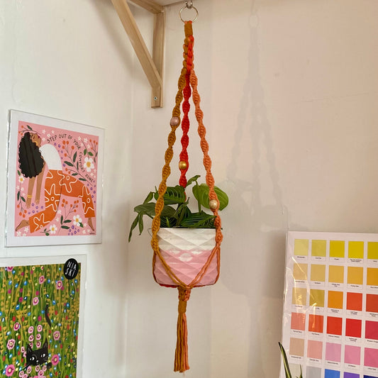 Northern Rose | Macrame Plant Hanger | Sunset & Handpainted Wooden Beads