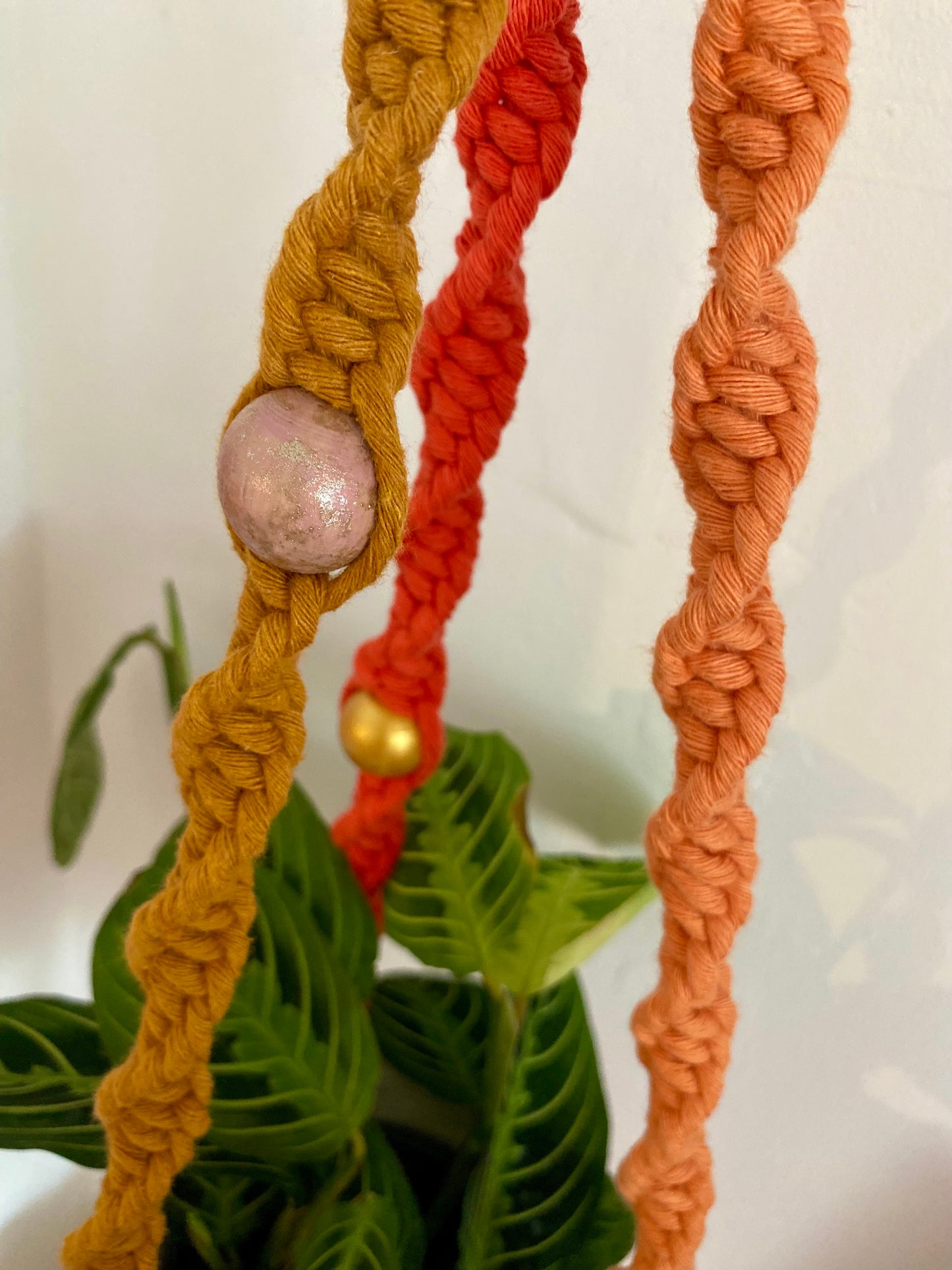 Northern Rose | Macrame Plant Hanger | Sunset & Handpainted Wooden Beads