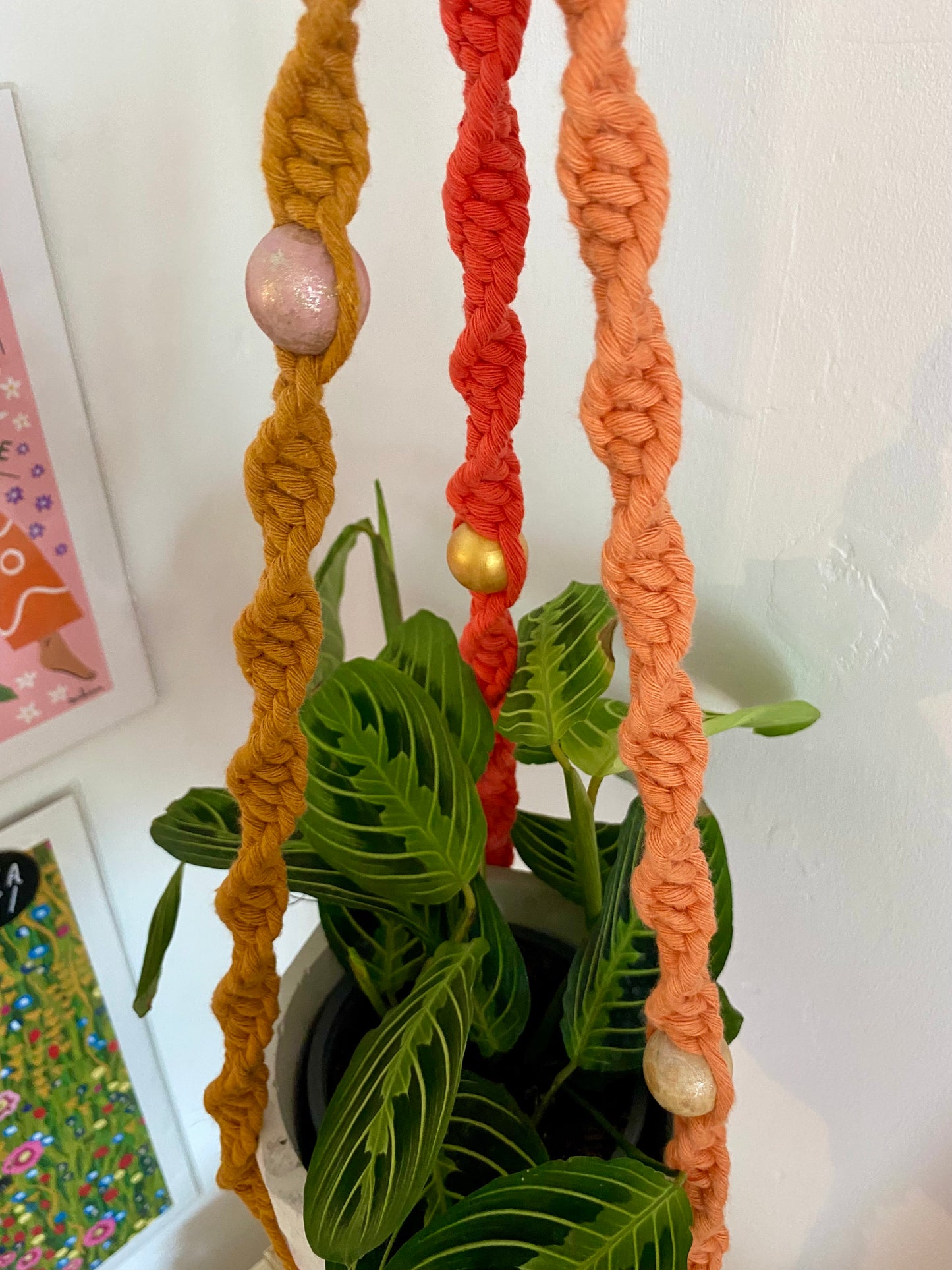 Northern Rose | Macrame Plant Hanger | Sunset & Handpainted Wooden Beads