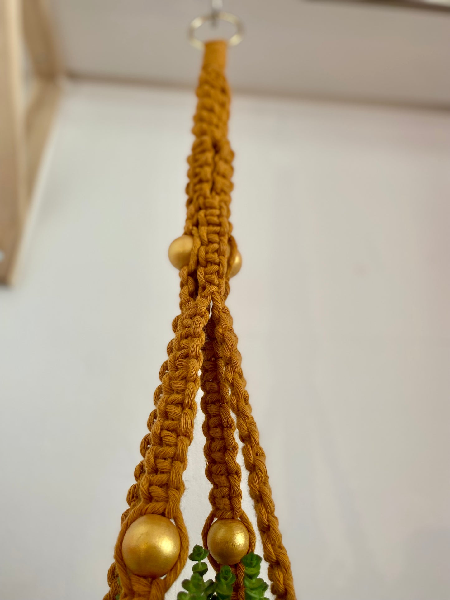 Northern Rose | Macrame Plant Hanger | Turmeric & Handpainted Wooden Beads