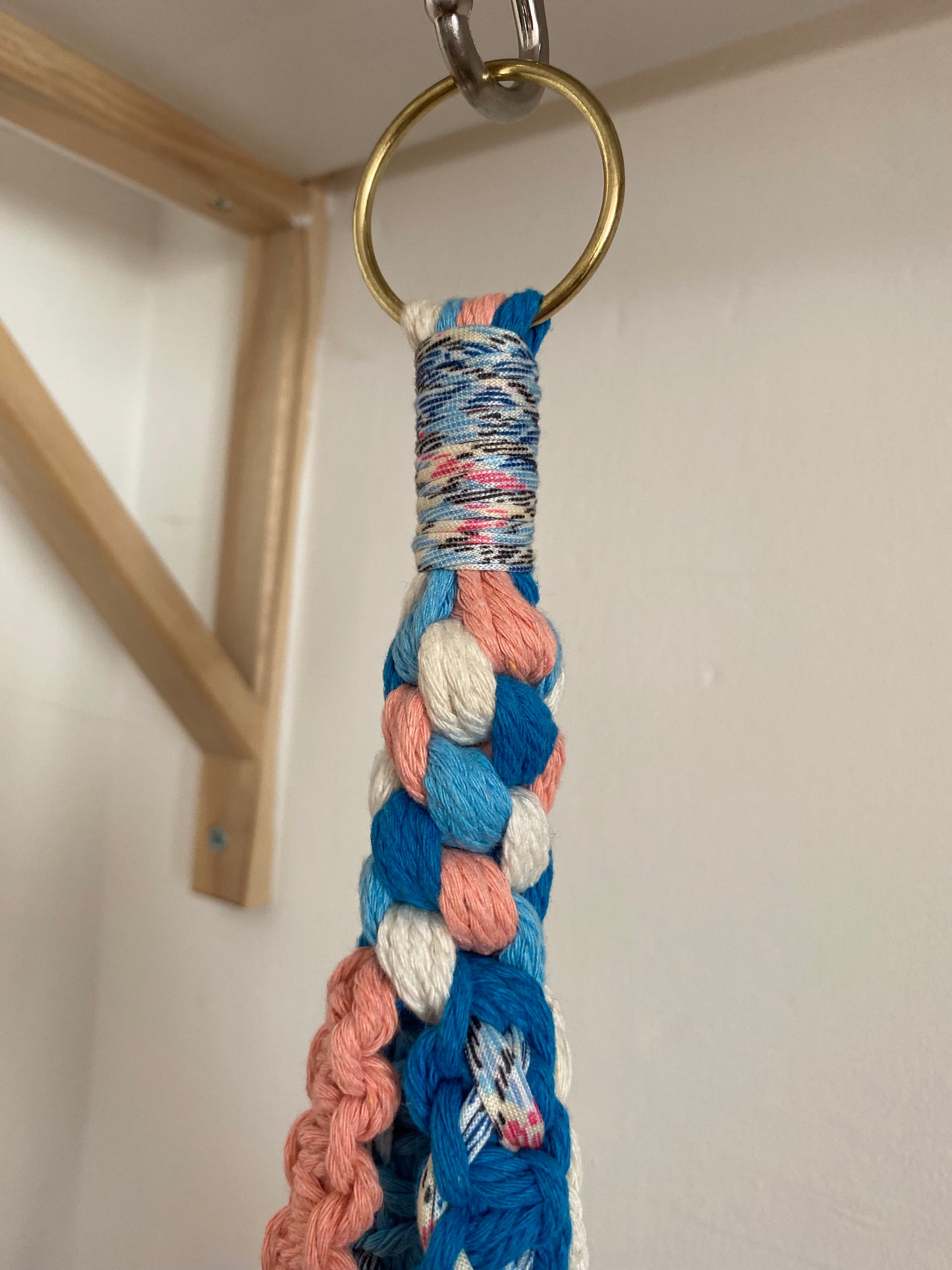 Northern Rose | Macrame Plant Hanger | Blue, Pink & Handpainted Wooden Beads