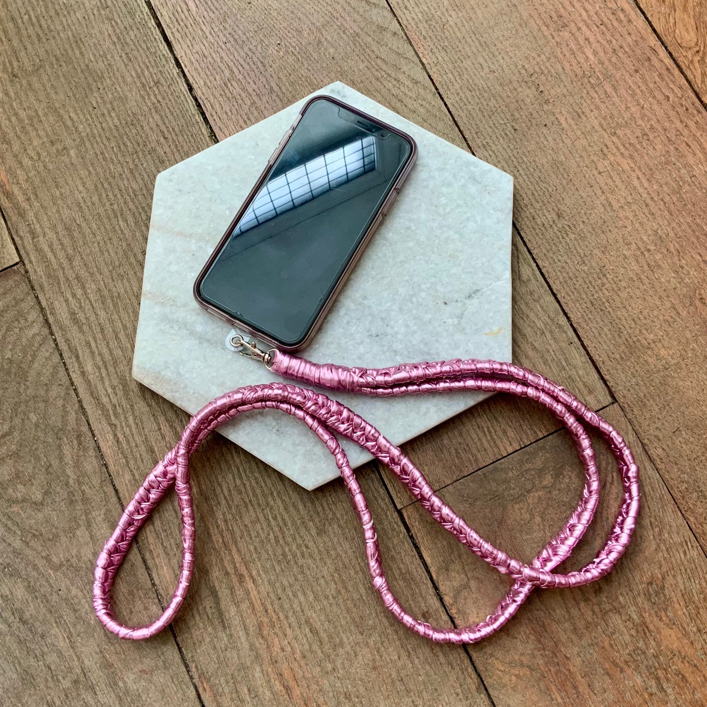 Northern Rose | Mobile Phone Lanyard | Faux Leather Pink