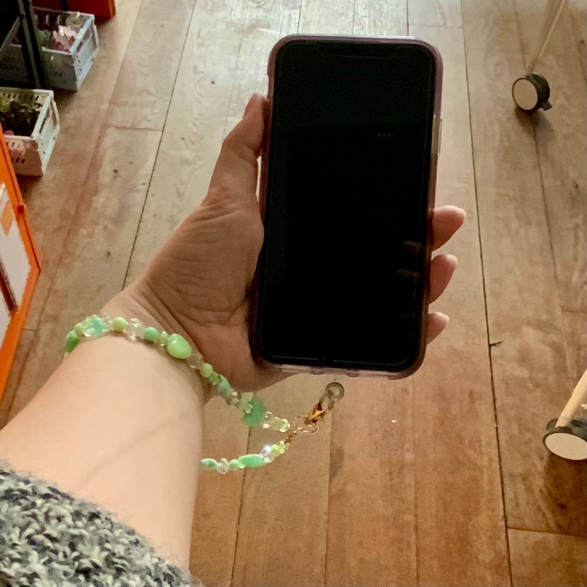 Northern Rose | Mobile Phone Lanyard | Beaded Wrist Strap Green