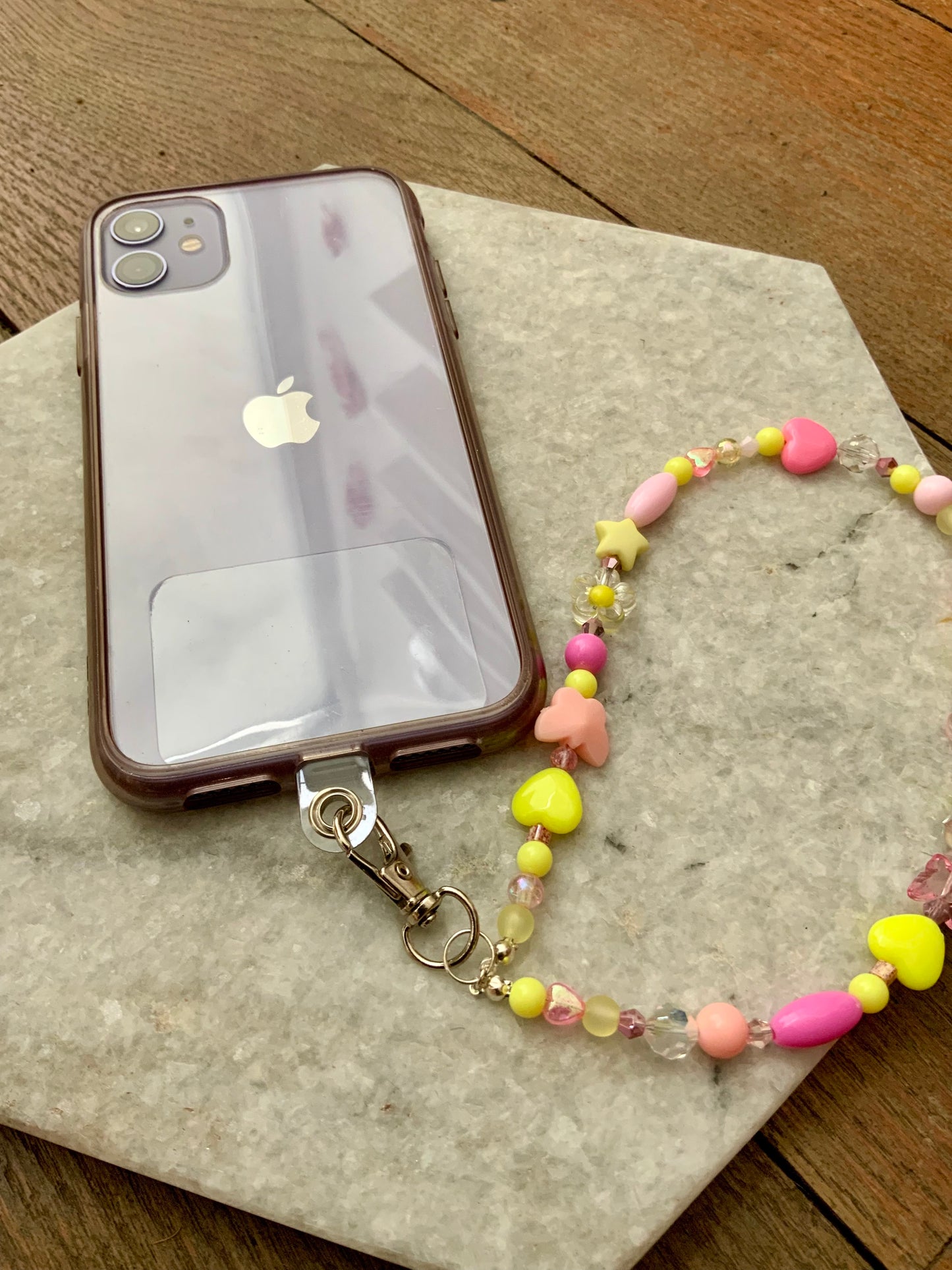 Northern Rose | Mobile Phone Lanyard | Beaded Wrist Strap Pink & Yellow