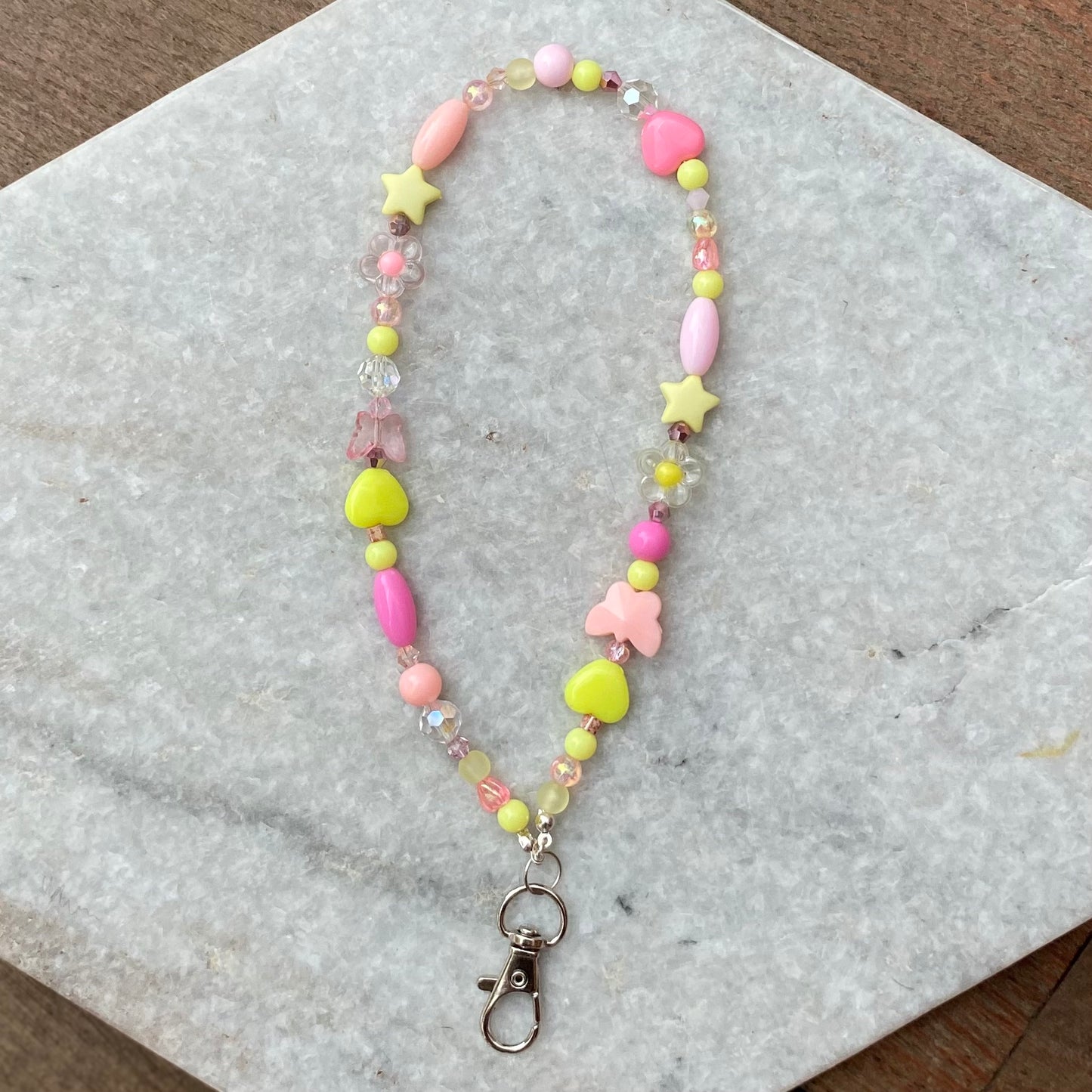 Northern Rose | Mobile Phone Lanyard | Beaded Wrist Strap Pink & Yellow