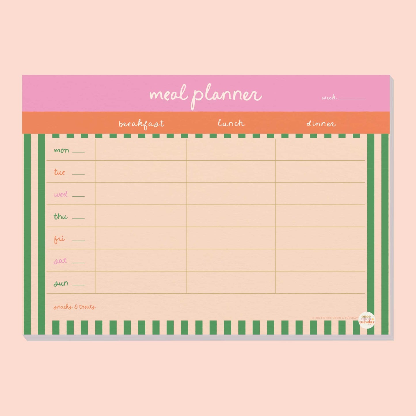 Once Upon a Tuesday | A4 Weekly Meal Planner Pad | Cabana Stripe