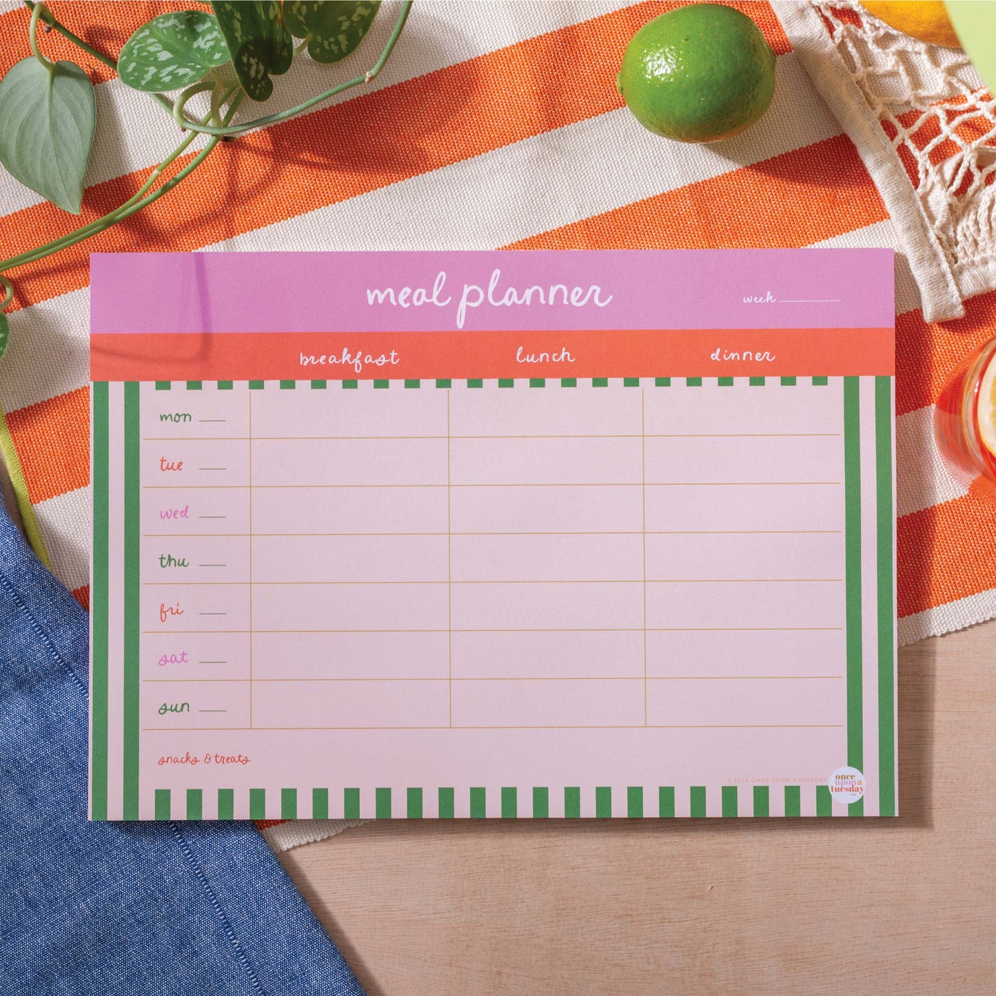 Once Upon a Tuesday | A4 Weekly Meal Planner Pad | Cabana Stripe