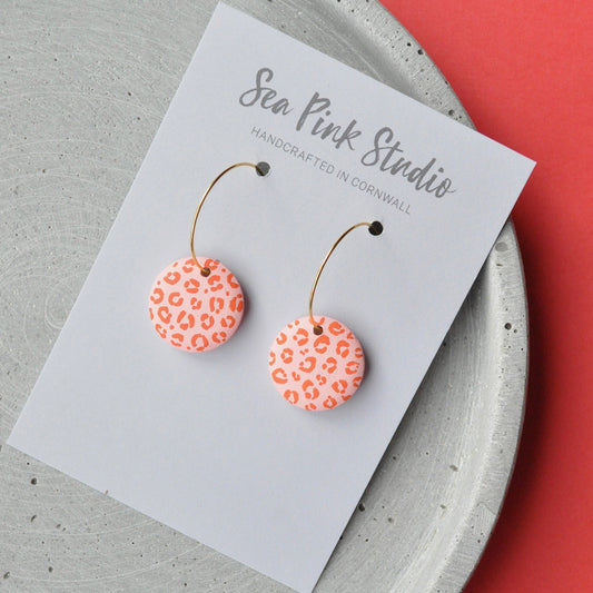 Sea Pink Studio | Hoop Earrings | Orange Leopard