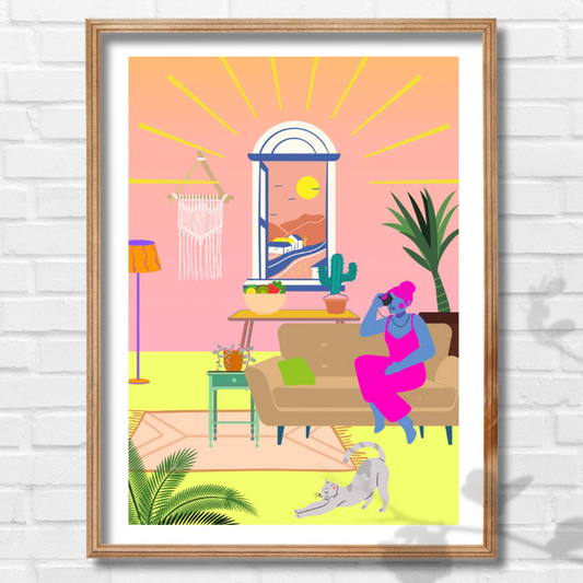 A4 Unframed Print | Nina Bombina | Paradise House: Living Room