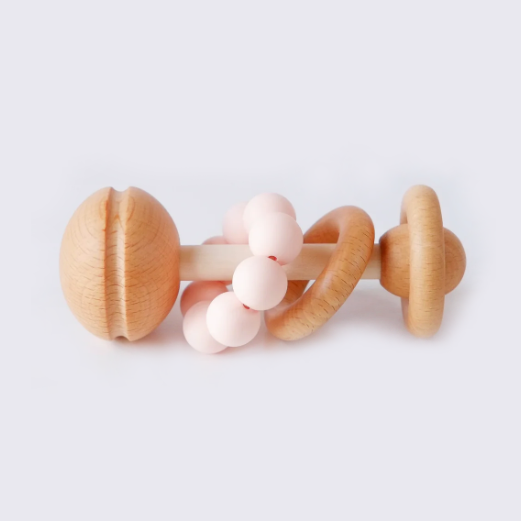 Blossom & Bear | Wooden & Silicone Rattle | Peach