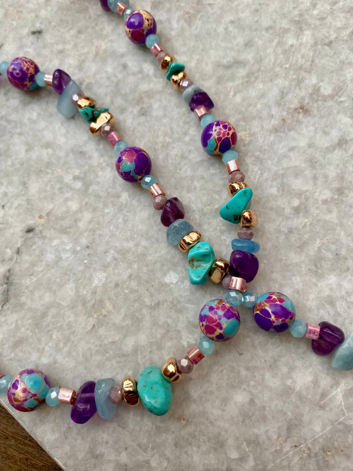 Northern Rose | Detachable Beaded Glasses Chain | Purple Sea Sediment Jasper, Turquoise, Amethyst & Aquamarine